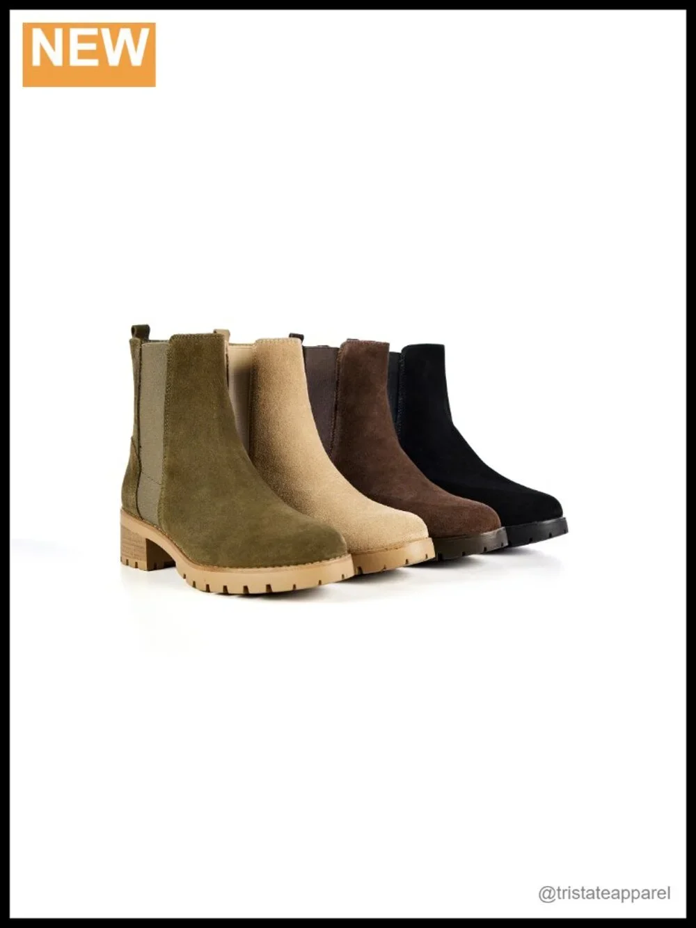 Women's Suede Chelsea Ankle Boots with Lug Sole and Cushioned Footbed